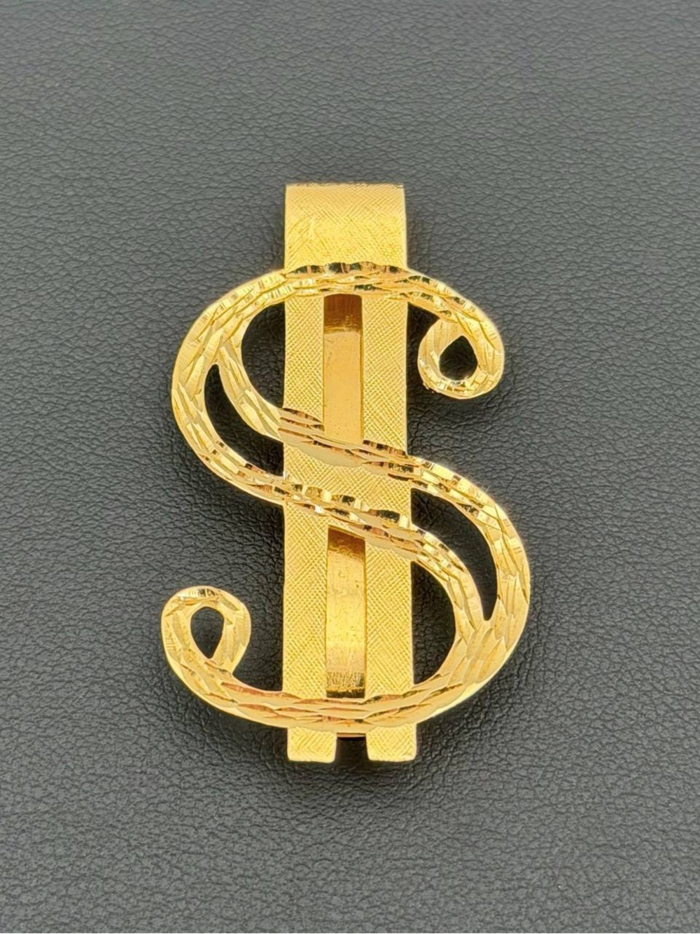 Vintage 14k solid yellow gold Dollar Sign Diamond Cut Paperclip Money Clip Holde